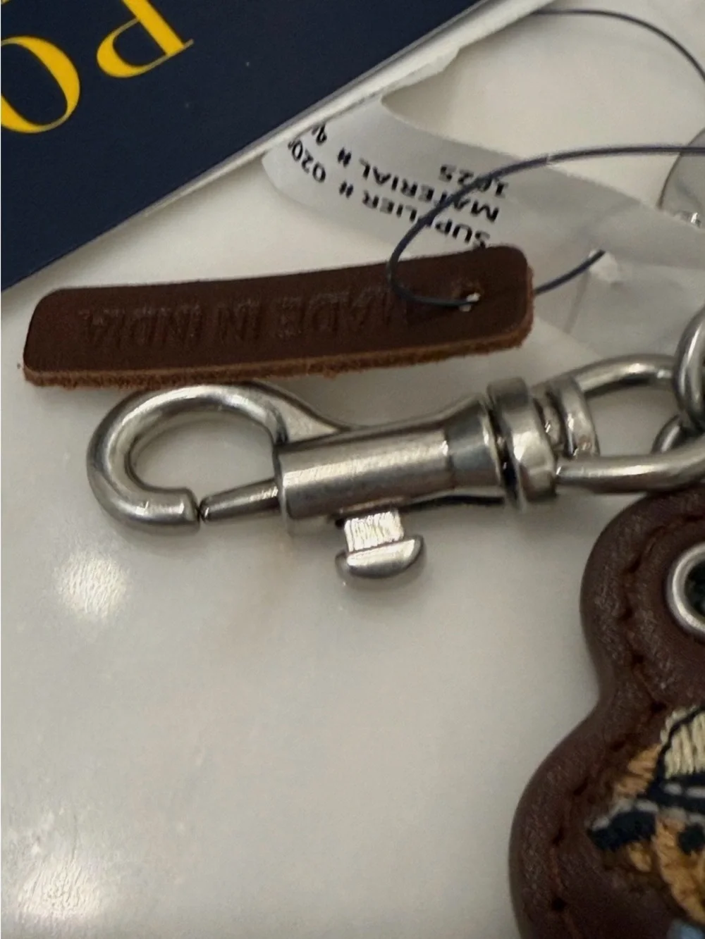 NEW Polo Ralph Lauren COASTAL BEAR - LEATHER Key Ring Keychain - BROWN
